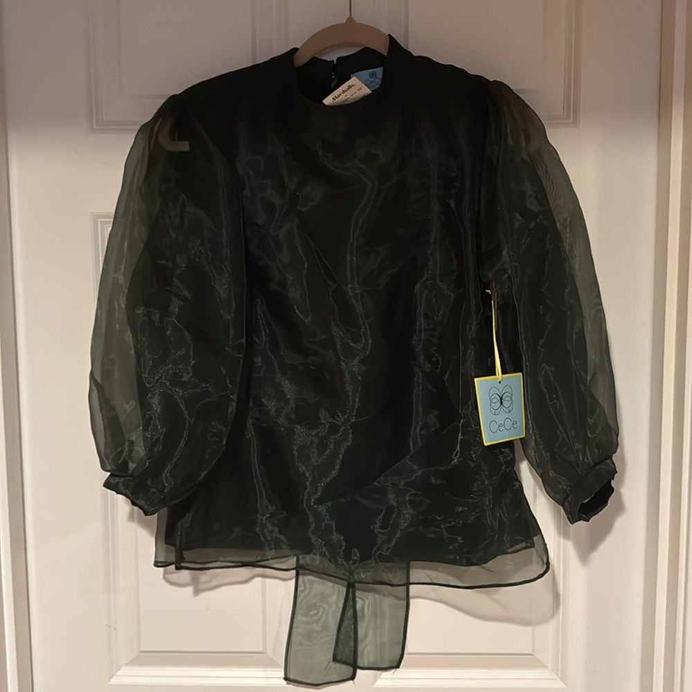 NWT CeCe Green Organaza Puff Sleeve Top | Size M